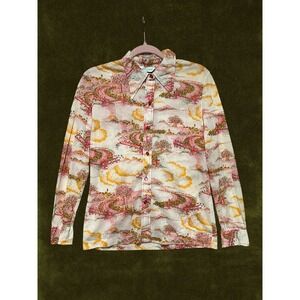 Vintage 70s Alex Colman California Dagger Collar Scenic Disco Shirt Mens Small